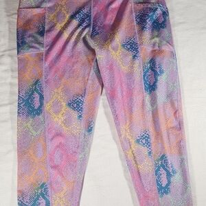 Pro Player Women's 1X Purple Multi‎ Color Snake Print Athletic Leggings Pockets